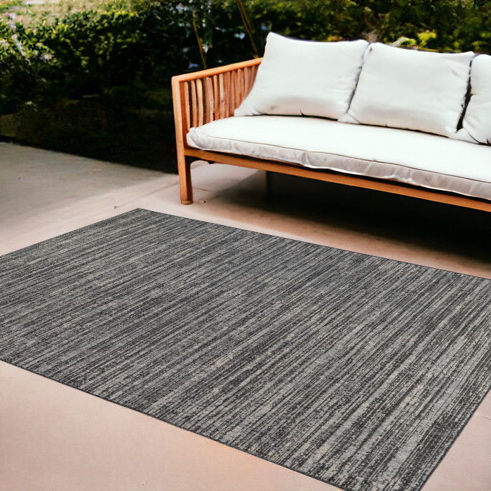 9' X 12' Striped Stain Resistant Outdoor / Indoor Area Rug - Brown / Ivory