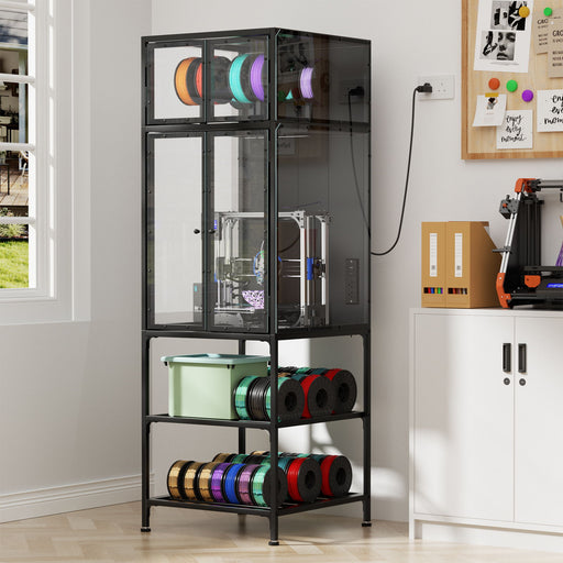3D Printer Cabinet With Double Layer Filament Storage, T-Shaped Filament Bar, Noise Reducing And Dust Proof Design - Black Home Essentials