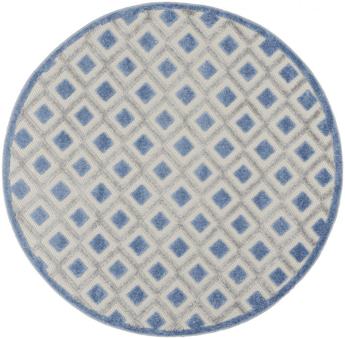 5' Round Round Geometric Indoor / Outdoor Area Rug - Blue / Gray