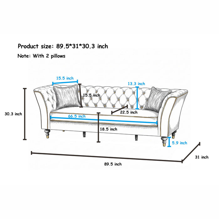 3 Person Sofa With Deep Seat, Tufted Backrest Home Essentials