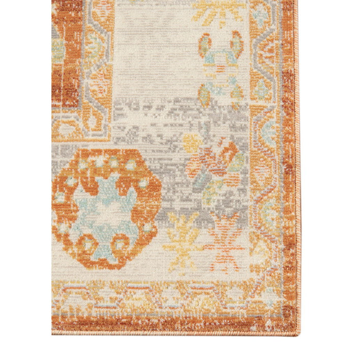 8' X 10' Floral Stain Resistant Indoor & Outdoor Area Rug - Blue / Orange