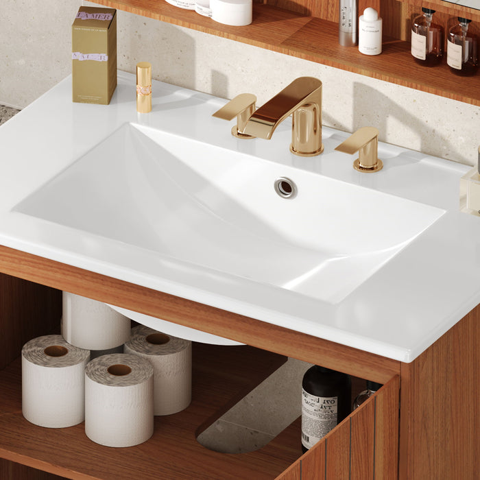 Bathroom Vanity With Sink, Minimalist Design, 45 Degrees Free Handle Doors - Antique Natural Noble House