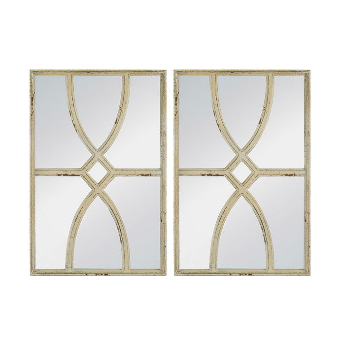Rectangular Wooden Wall Mirror With Antique Frame, Vertical Or Horizontal Home Decor For Living Room (Set of 2)