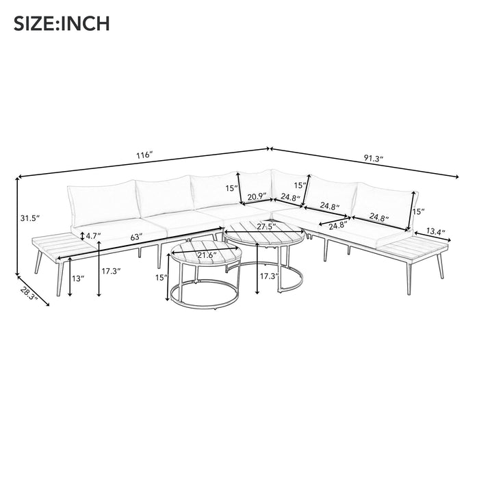 Modern Outdoor Sectional Sofa Set With Nesting Coffee Tables Hearth and Haven