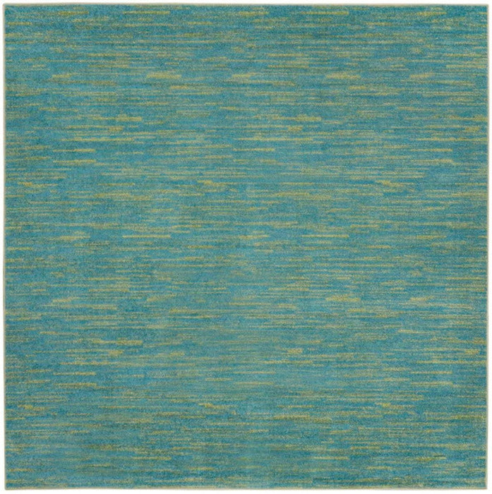 7' X 7' Square Striped Non Skid Indoor / Outdoor Area Rug - Blue / Green