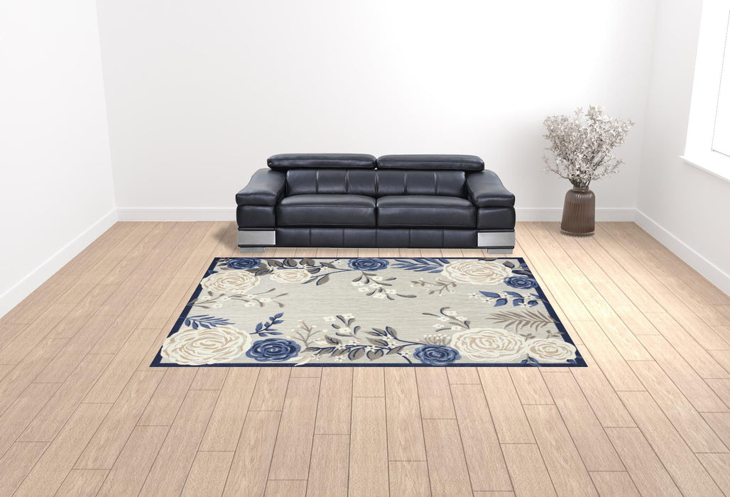 9' X 12' Floral Stain Resistant Area Rug Non Skid - Gray / Blue