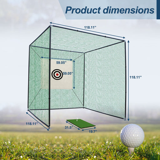 Golf Practice Net Cage With Metal Frame Hitting Net Kit Indoor Outdoor - Black Daily Nest