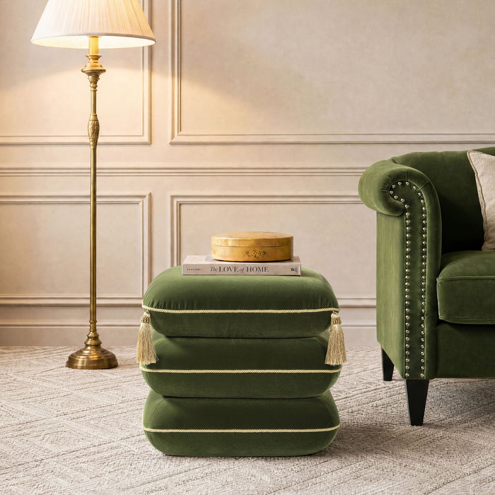 Monarch - Tassled Ottoman - Olive Green Jennifer Taylor Home