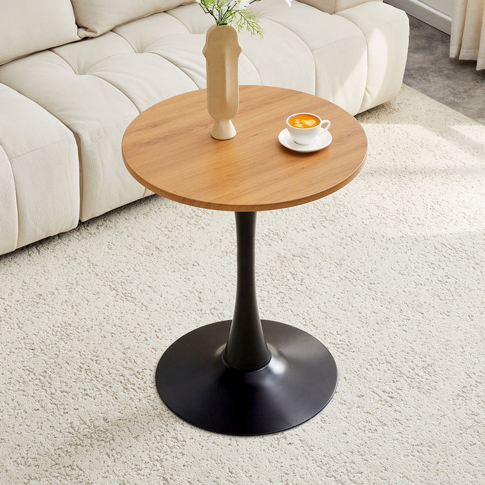 Round Dining Table With Faux Wood Top And Metal Pedestal, 23.6" Circle Table For Kitchen, Living Room, Small Spaces Home Essentials