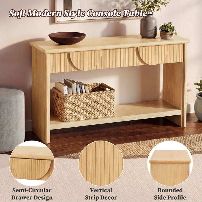 Fluted Console Table With Semi Circular Drawers - Natural Noble House