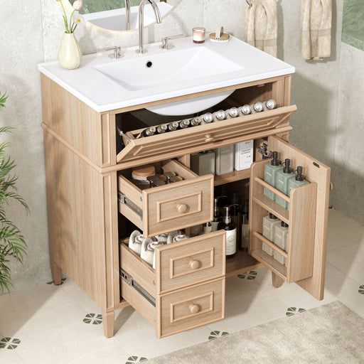 Bathroom Vanity With Sink, Flip Out Drawer, 2 Soft Close Drawers, 1 Soft Close Door - Wood Hearth and Haven