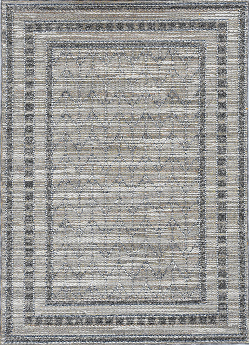 5' X 8' Machine Woven UV Treated Bordered Indoor / Outdoor Area Rug - Gray