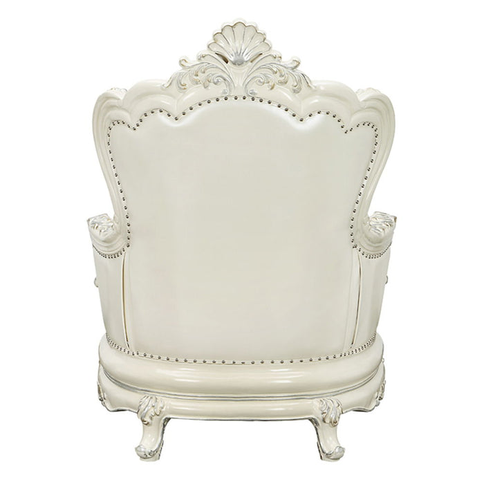 Adara - Chair With 2 Pillows - Pearl White Synthetic Leather & Antique White ACME