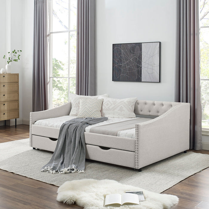 Upholstered Tufted Daybed With Drawers, Waved Arms Home Essentials