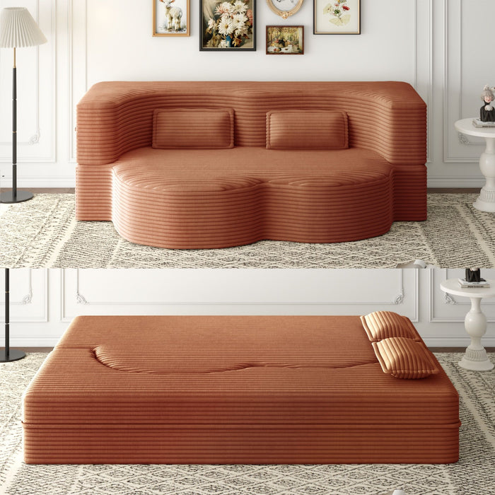 Convertible Plush Corduroy Foam-Filled Sleeper Sofa Bed With 2 Pillows