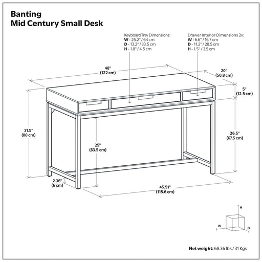Banting - Small Desk - Walnut Brown Simpli-Home