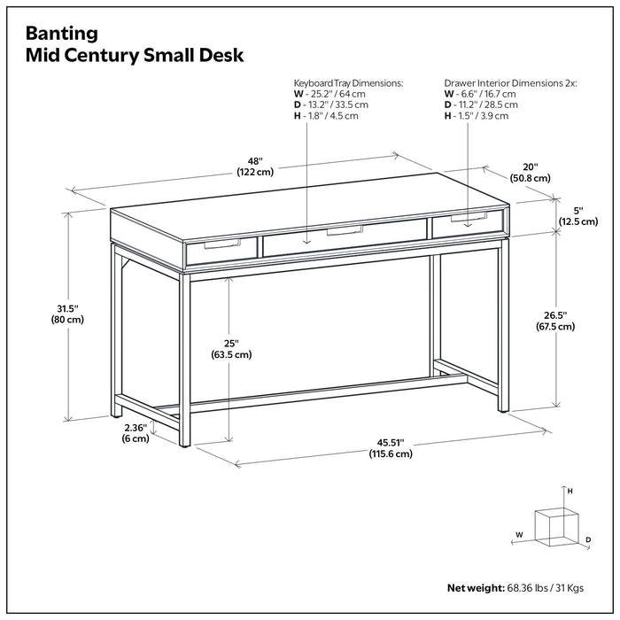 Banting - Small Desk - Walnut Brown Simpli-Home