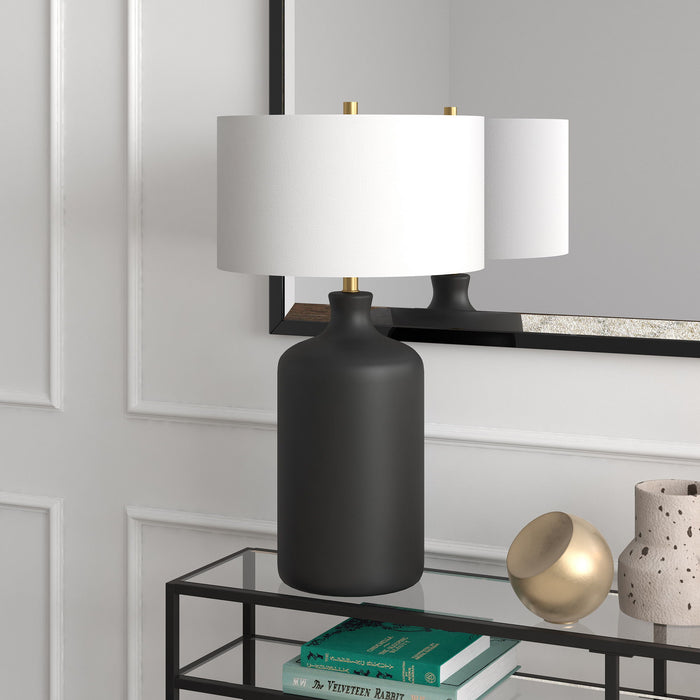 29" Ceramic Table Lamp With White Drum Shade - Black