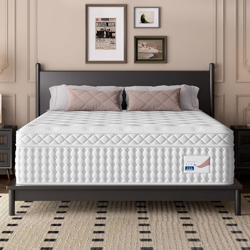 12" Hybrid Mattress, Memory Foam & Pocket Spring Bed, Medium Firm Comfort, Spine Support, Quiet & Breathable - White - King Somnus Mattress USA
