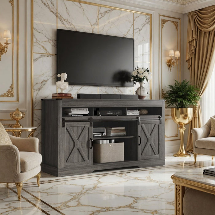 Farmhouse TV Stand With Sliding Barn Doors & Adjustable Storage Home Essentials