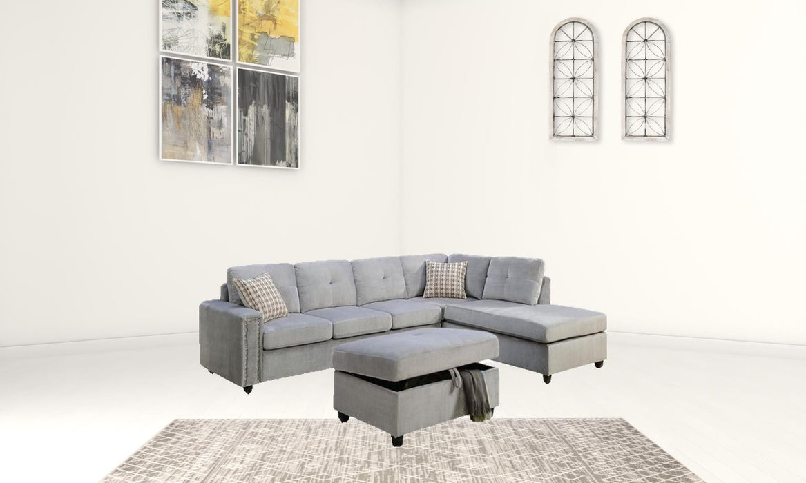 Stationary L Shaped Sofa And Chaise - Gray Velvet