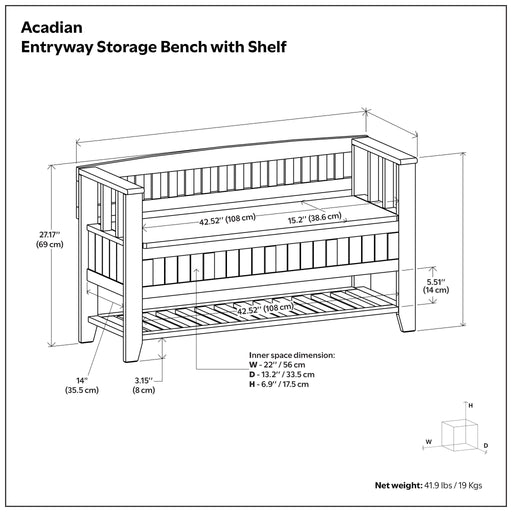 Acadian - Entryway Storage Bench With Shelf - Brown Simpli-Home