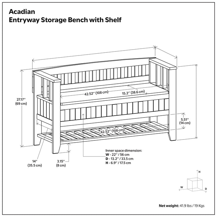 Acadian - Entryway Storage Bench With Shelf - Brown Simpli-Home