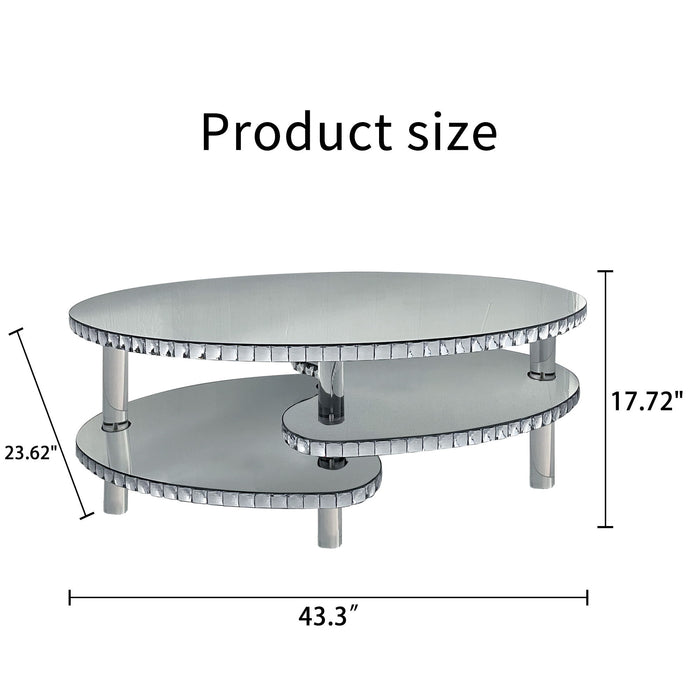 Coffee Table, Oval Double Layer Home Furnishing - Silver Home Essentials