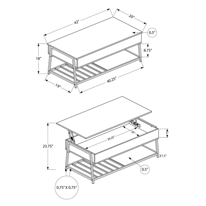 Contemporary Coffee Table, Lift Top, Rectangular 8th Street