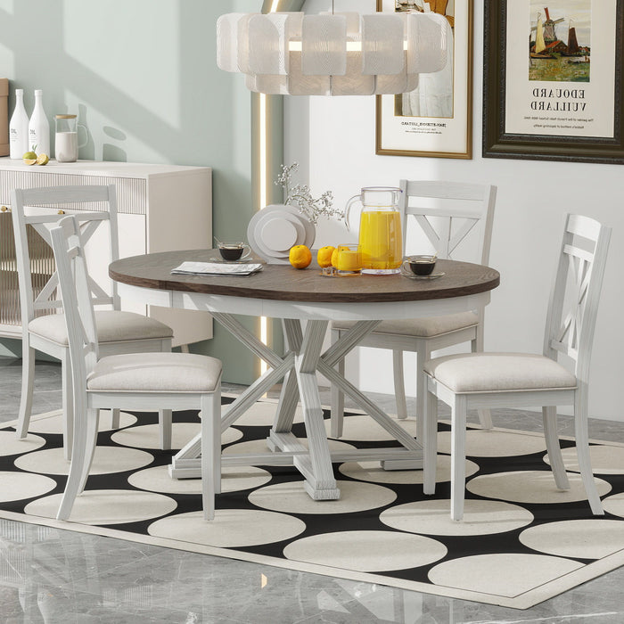 Dining Set With Extendable Round Table And 4 Upholstered Chairs Hearth and Haven