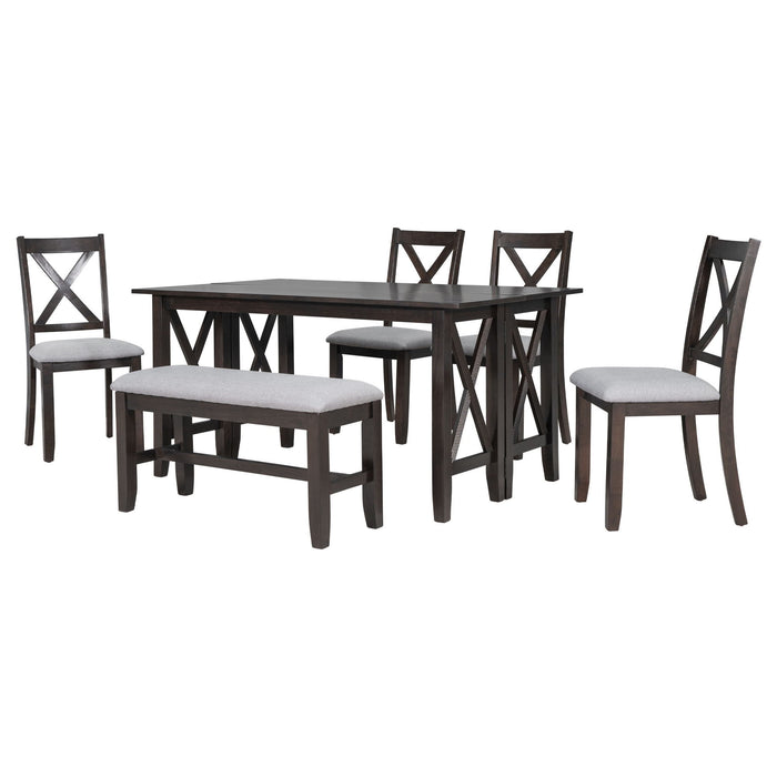 6 Piece Family Dining Room Set, Space Saving Foldable Table And 4 Chairs With Bench Hearth and Haven