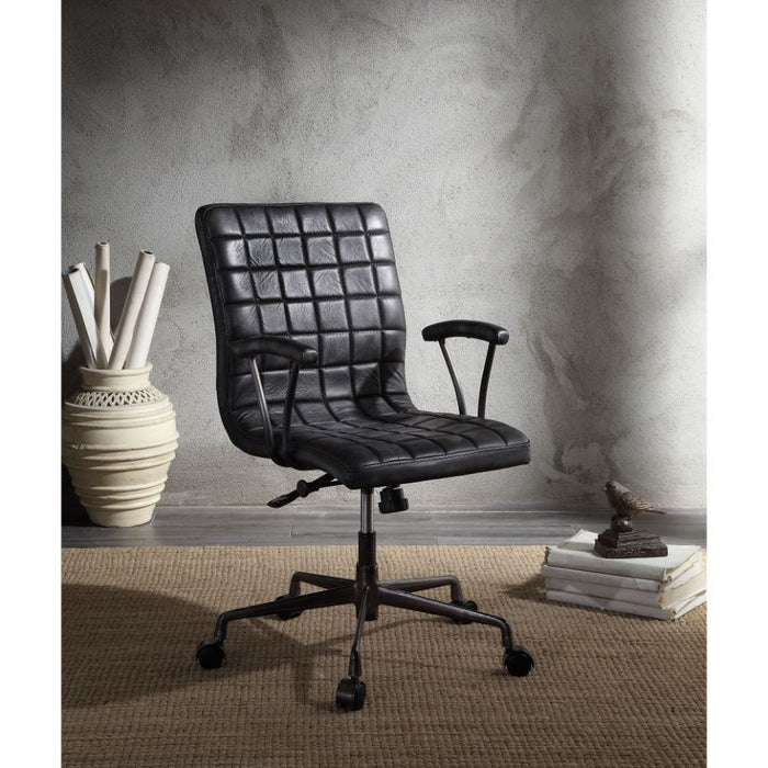 Barack - Office Chair - Vintage Black Top Grain Leather & Aluminum ACME