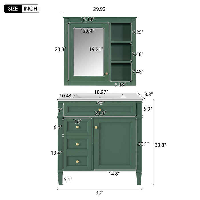 Bathroom Vanity With Medicine Cabinet, Royal Mirror Cabinet, Modern Bathroom Storage Cabinet With 2 Soft Closing Doors And 4 Drawers