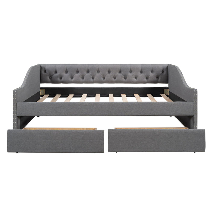 Upholstered Daybed With Two Drawers, Wood Slat Support