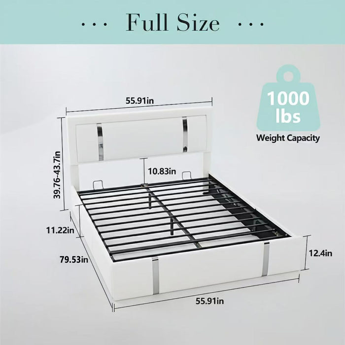 Upholstered Platform Bed Frame With Adjustable LED Headboard, USB C-Charging, Hydraulic Lift Home Essentials