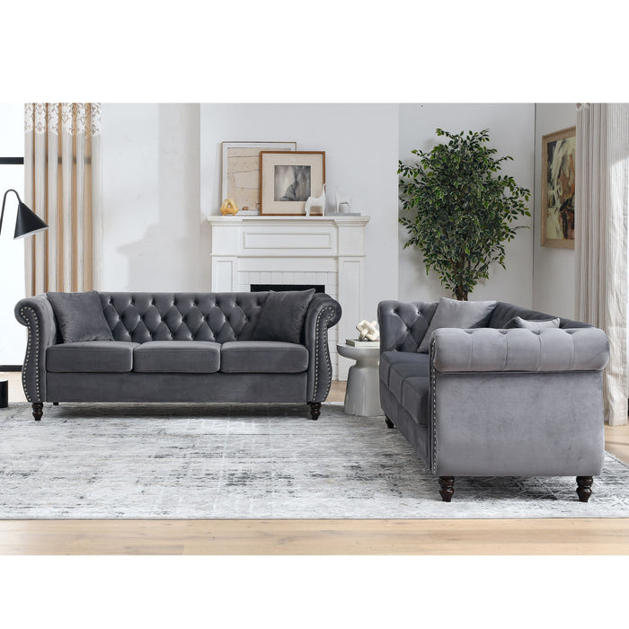 3 - Seater / 3 - Seater Combination Sofa - Gray Velvet