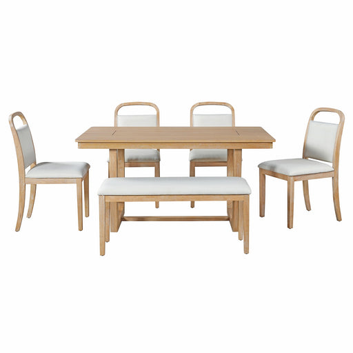 Farmhouse Dining Set With 4 Upholstered Chairs & 1 Bench Hearth and Haven