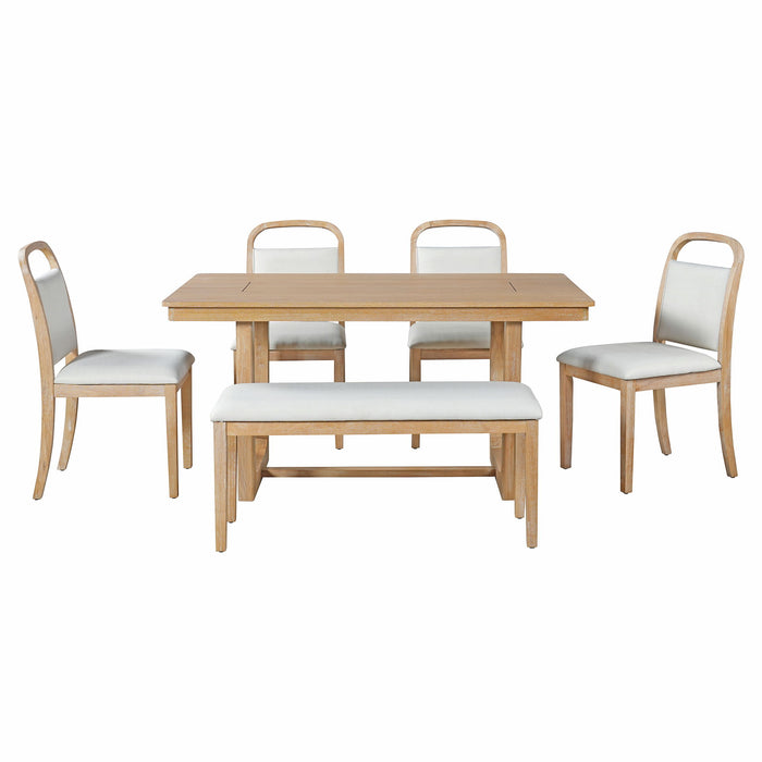 Farmhouse Dining Set With 4 Upholstered Chairs & 1 Bench Hearth and Haven