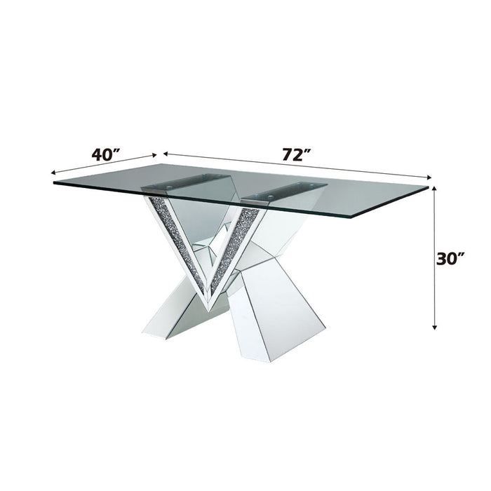 Noralie - 30" Dining Table - Mirrored, Faux Diamonds & Clear Glass Top