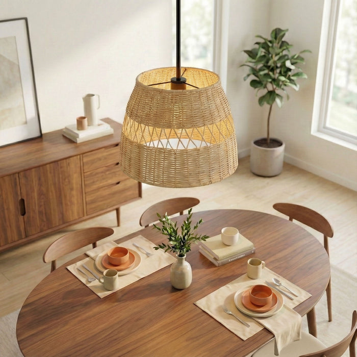 Essence - Single Lights Pendant With Shade - Black / Rattan Ashcroft Furniture