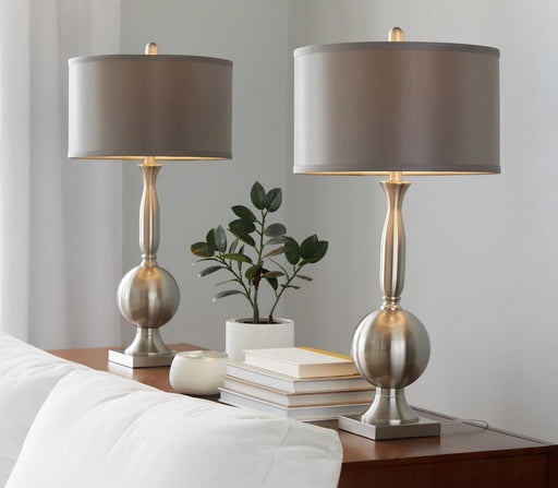 Joan - Contemporary Table Lamp (Set of 2) - Nickel / Gray Satin Lumi Source
