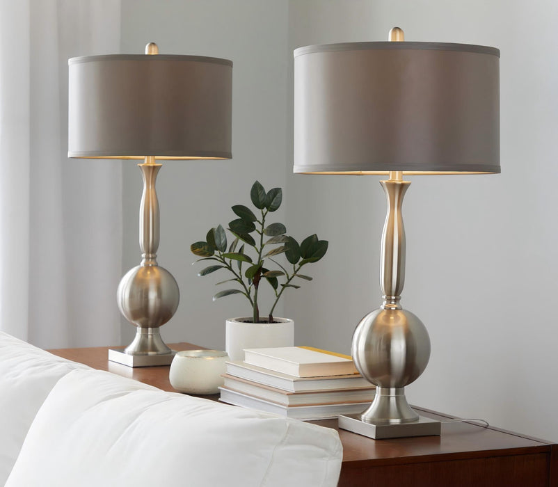 Joan - Contemporary Table Lamp (Set of 2) - Nickel / Gray Satin Lumi Source