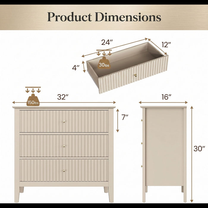 Fluted 3 Drawer Nightstand With Soft Close Slides Home Essentials