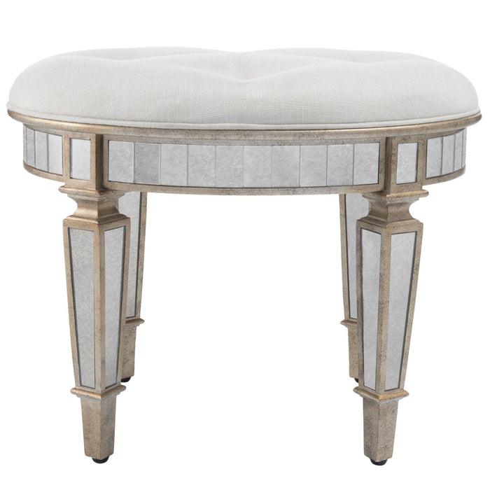 Linen Metallic Round Ottoman - Silver / Cream