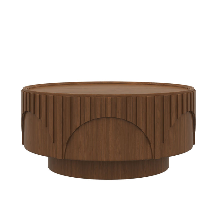 Round Fluted Drum Coffee Table With Sturdy Base For Living Room Hearth and Haven