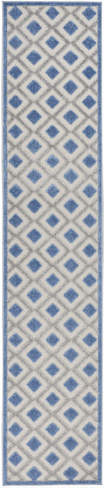 2' X 12' Gingham Non Skid Indoor / Outdoor Runner Rug - Blue / Gray