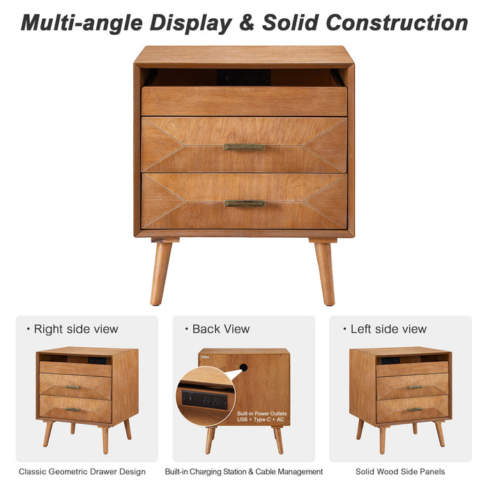 Nightstand With Charging Station, 2 Drawers And Open Shelf, USB / Type C Ports Home Essentials