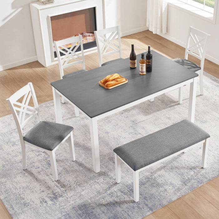 6 Piece Kitchen Dining Set, Rectangular Dining Table With 4 Upholstered Chairs And Bench - Gray / White Home Essentials