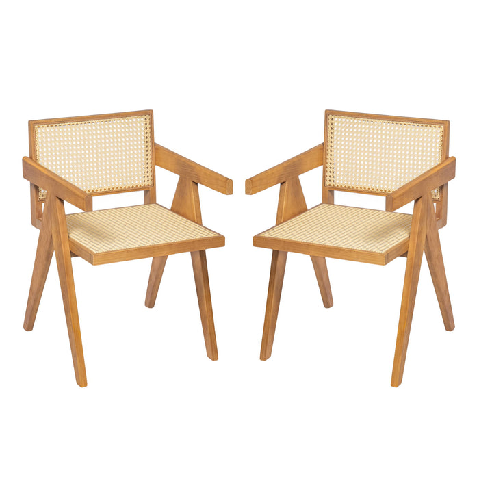Chandigarh Arm Dining Chair With Natural Cane Design (Set of 2)