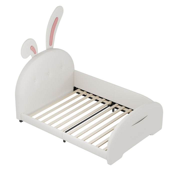Upholstered Rabbit-Shape Princess Bed With Headboard And Footboard